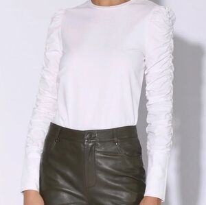 Walter Baker Dot Ruched White Long Sleeve Top Size XL